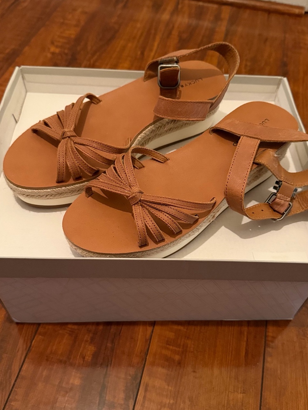 Lucky Brand Tan Knotted Espadrille Platform Sandals